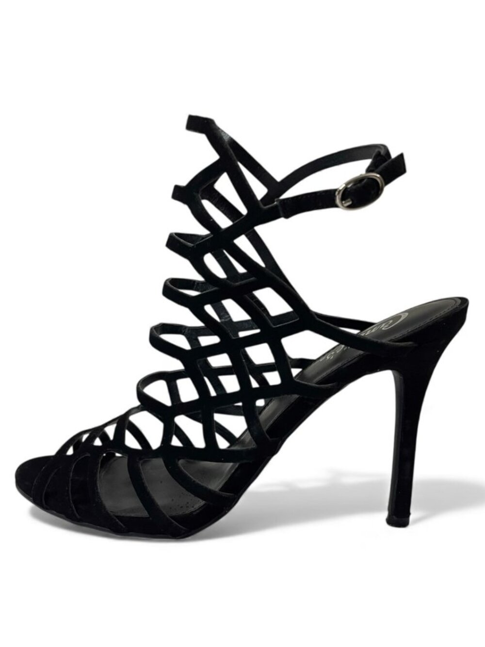 Candie's Black Strappy Cage Design High Heel Sandals Size 10 - Picture 2 of 7